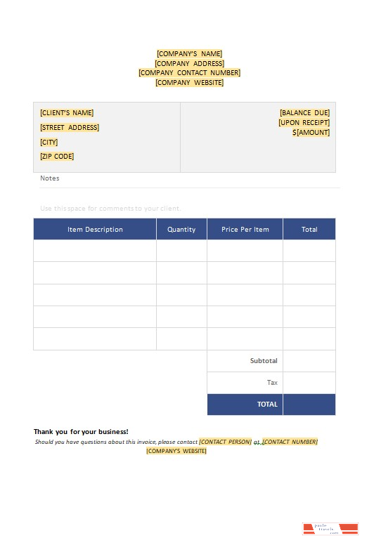 Free Blank Invoice Template PSD template